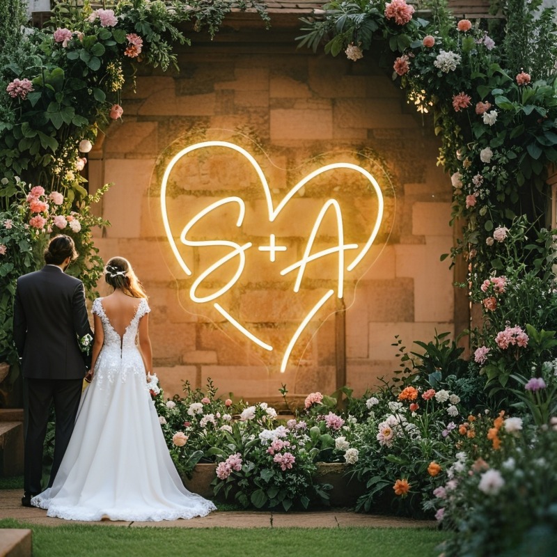 Lighting Decoration For Wedding - Tanda Neon LED Hati Inisial Kustom,