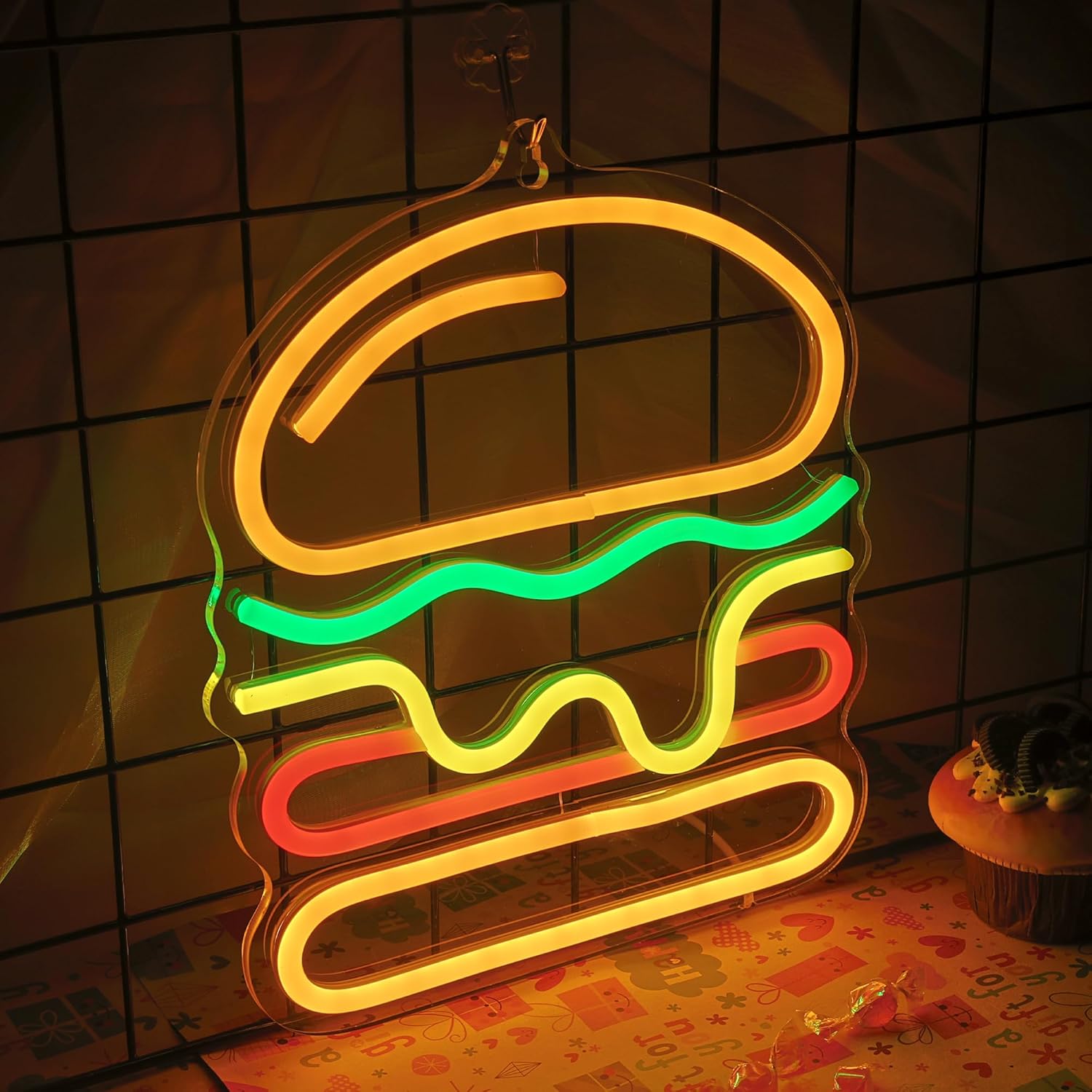 Lampu Neon Burger dengan Lampu - Lighting Decoration Ideas For Home ulasan dan harga
