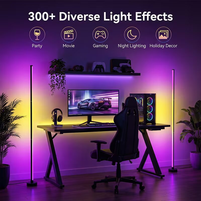 Lampu Lantai Sudut LED RGBIC,  - Floor Lamp Tripod ulasan dan harga